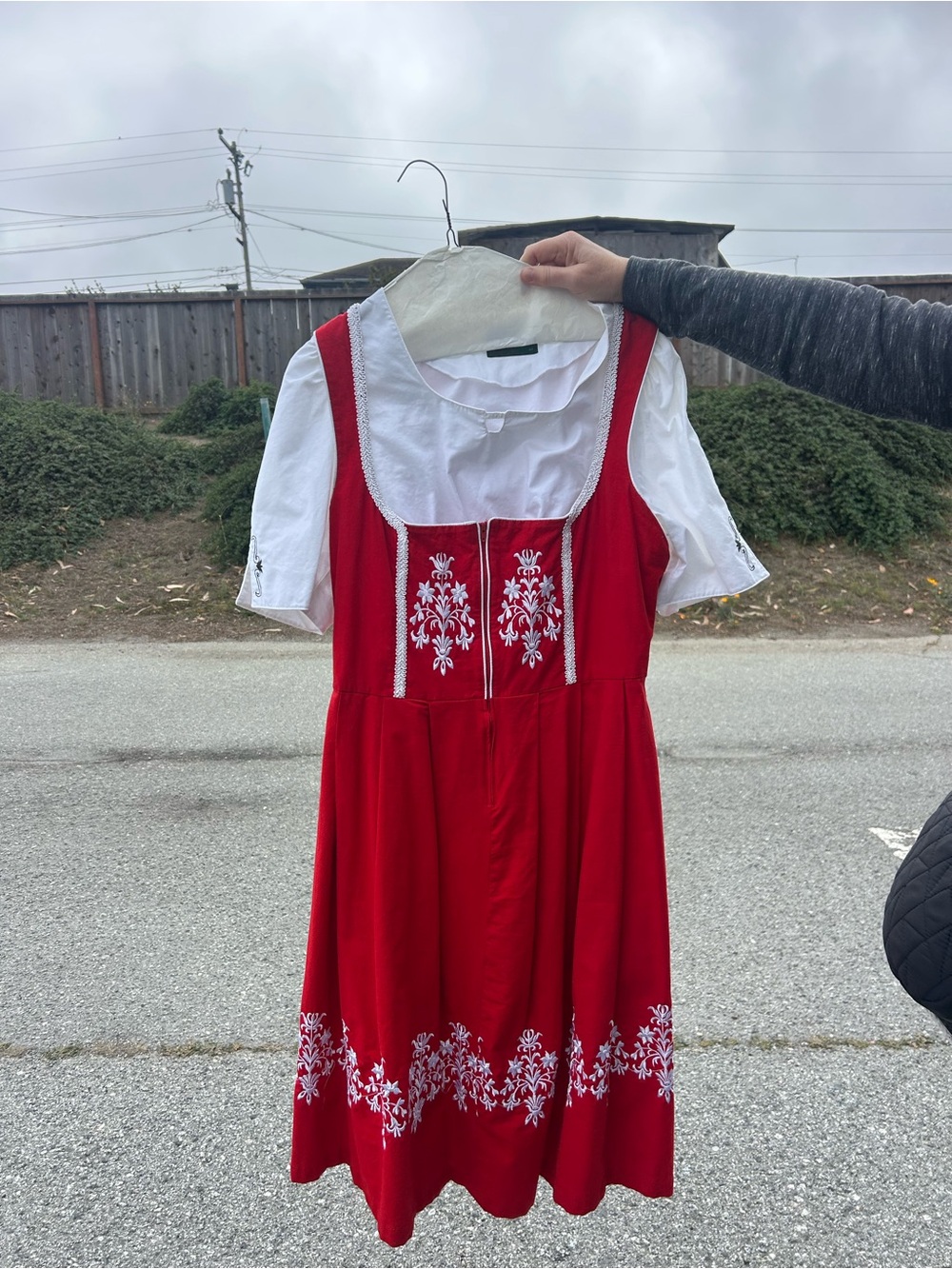 Red Embroidered Women’s  Dress with White Blouse